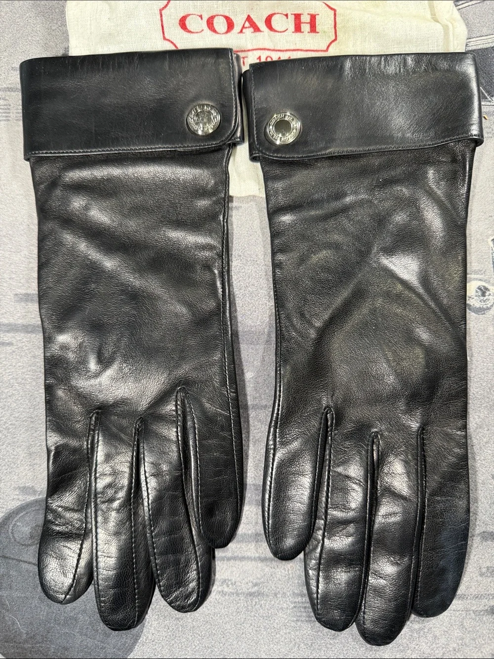 VINTAGE COACH BLACK LEATHER CUFFED GLOVES SZ 6 1/2